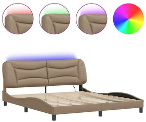 3213952 vidaXL Cadru de pat cu LED, cappuccino, 180x200 cm, piele ecologică