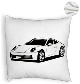 Perna Decorativa Fluffy, Model Porsche 911, 40x40 cm, Alba, Husa Detasabila, Burduf