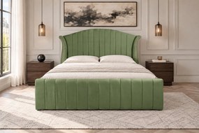 Pat tapițat din catifea Velluto Line 180×200 cm, kaki, cu ladă de depozitare