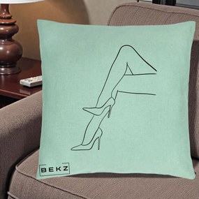 Perna Decorativa Picioare cu Tocuri Line Art, 40x40 cm, Verde Menta, Husa Detasabila, Perna Inclusa, BEKZ®
