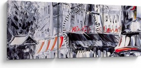 Tablou - Strada din Paris, pictură în ulei (cu ceas) (90x30 cm)