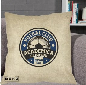 Perna Personalizata Academica Clinceni Fotbal Club, 40x40 cm, Crem, Husa Detasabila, Perna Inclusa, BEKZ®