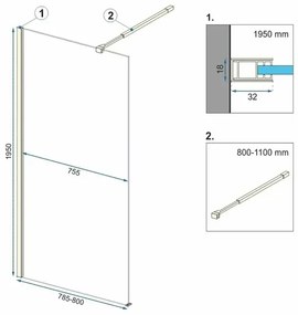 Paravan de dus tip Walk-in Rea Aero N 80x195 cm profil auriu