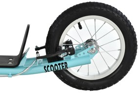 HOMCOM Trotinetă patinette cu roți mari pneumatice Ø 40 și 30 cm Înălțime Ghidon reglabil Frână AV/AR cric Oțel, Albastru | Aosom Romania