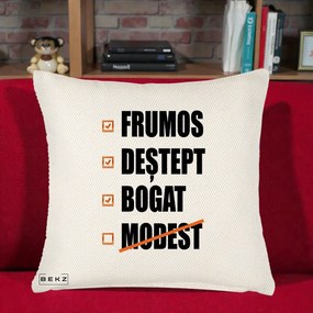 Perna Decorativa Frumos Destept Bogat, 40x40 cm, Crem Reliefat, Husa Detasabila, Perna Inclusa, BEKZ®