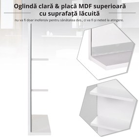 kleankin Dulap Oglindă Baie cu 3 Rafturi Spațiu Depozitare MDF Alb 60x10x48cm | Aosom Romania