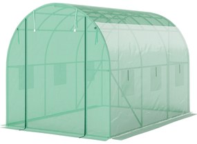 Outsunny Sera tunel de grădină 3 x 2 x 2 m cu ușă înrolabilă și ferestre mari, din oțel galvanizat și PE, verde | Aosom Romania