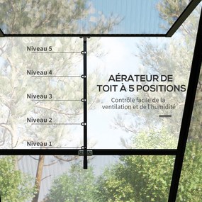 Outsunny Seră de perete, seră de grădină din policarbonat, cu ușă culisantă, vent de acoperiș, fundație, 127 x 253 x 240 cm negru | Aosom Romania