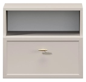 Noptieră suspendată Lorini 45 cm cu sertar - cașmir / mâner auriu T-bar