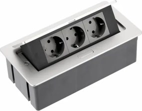 Priză încorporabilă în blat Soft GTV, 3 prize Schuko, aluminiu, 250 x 130 mm Aluminiu, Aluminiu/Plastic, L:250 mm; l:130 mm; H:73 mm