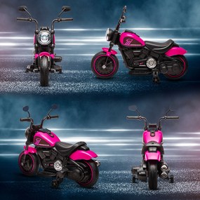 HOMCOM Motocicletă Electrică pentru Copii 18-36 luni, Motocicletă de Jucărie cu Roți Suplimentare și Faruri, 76x42x57 cm, Roz | Aosom Romania