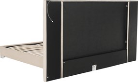 Pat cu somieră şi iluminare LED, 160x200, ţesătură Velvet bej, ALTESA