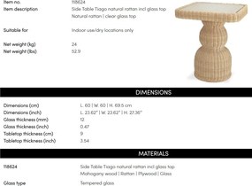 Masuta auxiliara din ratan design LUX Tiago