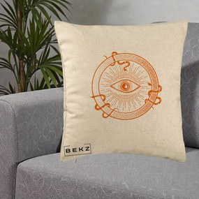 Perna Personalizata Ochiul Providentei Mistic Orange, 40x40 cm, Bej, Husa Detasabila, Perna Inclusa, BEKZ®