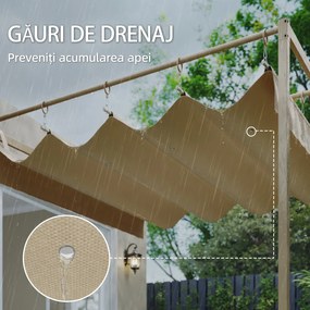 Outsunny Pergolă Gazebo 3x3 m cu Acoperiș Retractabil, Orificii de Drenaj, Pergolă de Grădină din Poliester și Oțel, pentru Patio, Terasă, Exterior, UV30+, Bej | Aosom Romania
