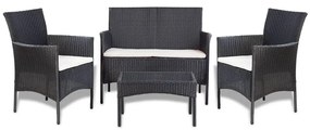 44186 vidaXL Set mobilier de grădină cu perne, 4 piese, negru, poliratan