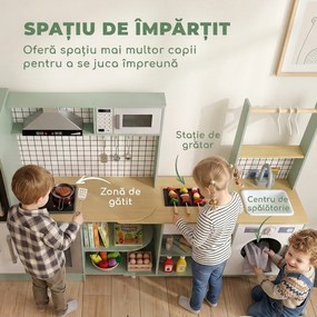 AIYAPLAY Bucătărie pentru Copii 3-8 Ani cu Blat Rotativ, Verde Deschis | Aosom Romania