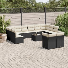 vidaXL Set mobilier de grădină cu perne, 13 piese, negru, poliratan