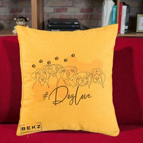 Perna Personalizata Dog Love Linie Minimalista, 40x40 cm, Galben, Husa Detasabila, Perna Inclusa, BEKZ®