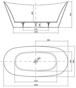 Cada baie freestanding Cersanit Inverto, 170 x 80 cm, ovala, alb lucios