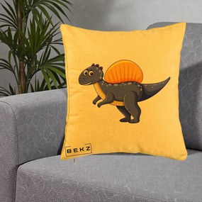 Perna Decorativa Spinozaur Kawaii, 40x40 cm, Galben, Husa Detasabila, Perna Inclusa, BEKZ®