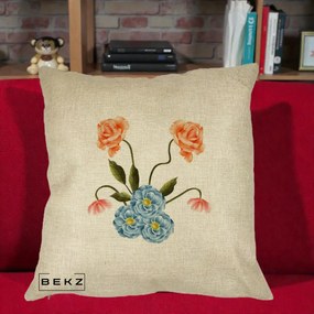 Perna Decorativa Trandafiri si Bujori Acuarela, 40x40 cm, Crem, Husa Detasabila, Perna Inclusa, BEKZ®