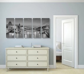 Tablou 5-piese panorama orbitoare ale Parisului în design alb-negru