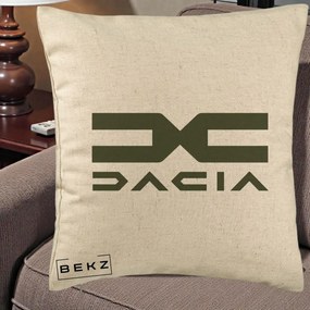 Perna Personalizata cu emblema Dacia, 40x40 cm, Bej, Husa Detasabila, Perna Inclusa, BEKZ®