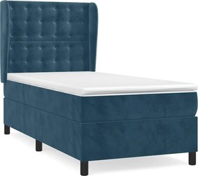 vidaXL Pat box spring cu saltea, albastru închis, 90x190 cm, catifea