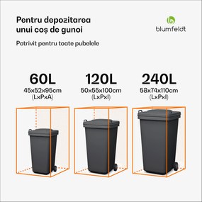 Blumfeldt BinSafe, coș de gunoi, 1 coș de gunoi, 240 l, cu încuietoare, din oțel galvanizat rezistent la intemperii