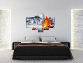 Tablou - Victoria Harbour, Hong Kong, pictură în ulei alb- negru (150x105 cm)
