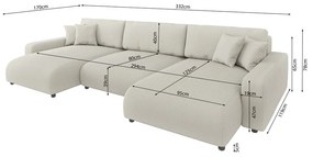 Colțar crem extensibil, cu spațiu de depozitare, cu tapițerie din catifea reiată Sara – Ropez