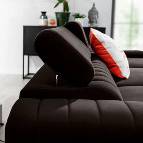 Colțar maro închis extensibil/cu spațiu de depozitare cu tapițerie din catifea (cu colț pe partea dreaptă/cu șezlong) Grayson – ELTAP