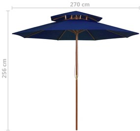 Umbrela de soare dubla, stalp din lemn, albastru, 270 cm Albastru