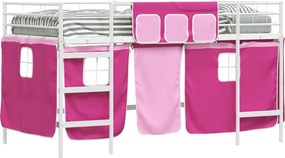 vidaXL Cadru de Pat Pe Două Niveluri pentru Copii cu Cortine