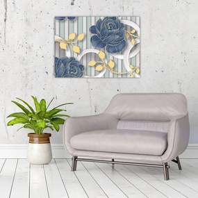 Tablou pe sticlă - Tradafiri și cercuri (70x50 cm)
