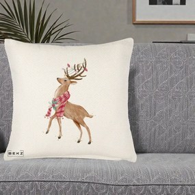 Perna Decorativa Renita cu Fular si Luminite, 40x40 cm, Crem Reliefat, Husa Detasabila, Perna Inclusa, BEKZ®