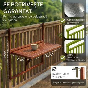 Masă suspendată pentru balcon HANS, 65x45x87cm, maro Casaria