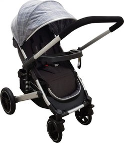 Carucior nou nascuti 2 in 1 BABY CARE™ PRO 512, Cu geanta bebe inclusa, Suspensii, Cadru aluminiu Silver, Plasa insecte, Gri cu Carouri