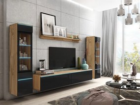 Zondo Mobilier living Selwyn II (wotan + Negru lucios ) (iluminat LED Alb). 1054051