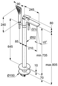 Baterie cada-dus Kludi, Balance, pentru cada freestanding, crom