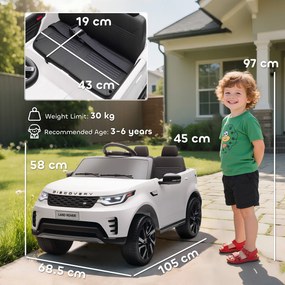 HOMCOM Mașinuță Electrică pentru Copii 3-6 Ani sub Licență Land Rover Discovery 12V, 2.5-4.5 km/h Auto Electrică pentru Copii cu 2 Motoare, Suspensii, Telecomandă, USB, Muzică, Faruri și Claxon, Alb | Aosom Romania