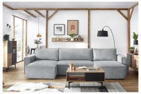 Colțar gri deschis extensibil cu tapițerie din catifea reiată (în formă de "U") Nihad – Bobochic Paris