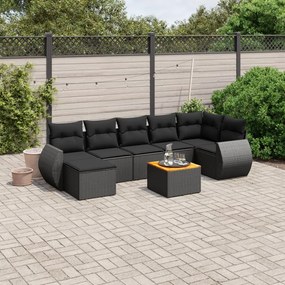 3225110 vidaXL Set mobilier de grădină cu perne, 8 piese, negru, poliratan