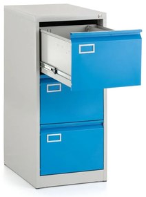 Dosar metalic A4 - 3 sertare, 45,5 x 62 x 101,5 cm, încuietoare cilindru, albastru - ral 5012