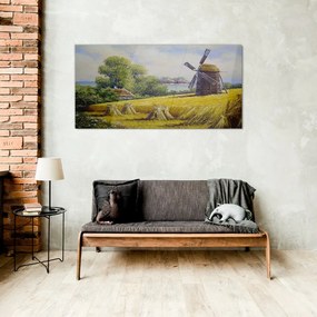 Tablou sticla Pictura satului młyn chaty