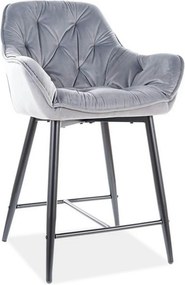 Scaun bar living CHERRY H-2, gri/negru mat, stofa catifelata/metal, 56