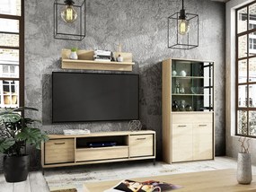 Mobilă pentru sufragerie Stanton F123Luminos lemn, Cu comodă tv, Cu componente suplimentare, Părți separate, Sticlă călită, PAL laminat, 139 kg