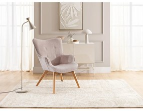 Fotoliu cu taburet roz deschis cu tapițerie din catifea reiată Niko – Ropez