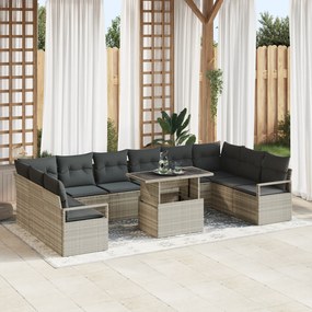 vidaXL Set de canapea de grădină cu 11 piese și perne, gri deschis, din rattan poliesteric